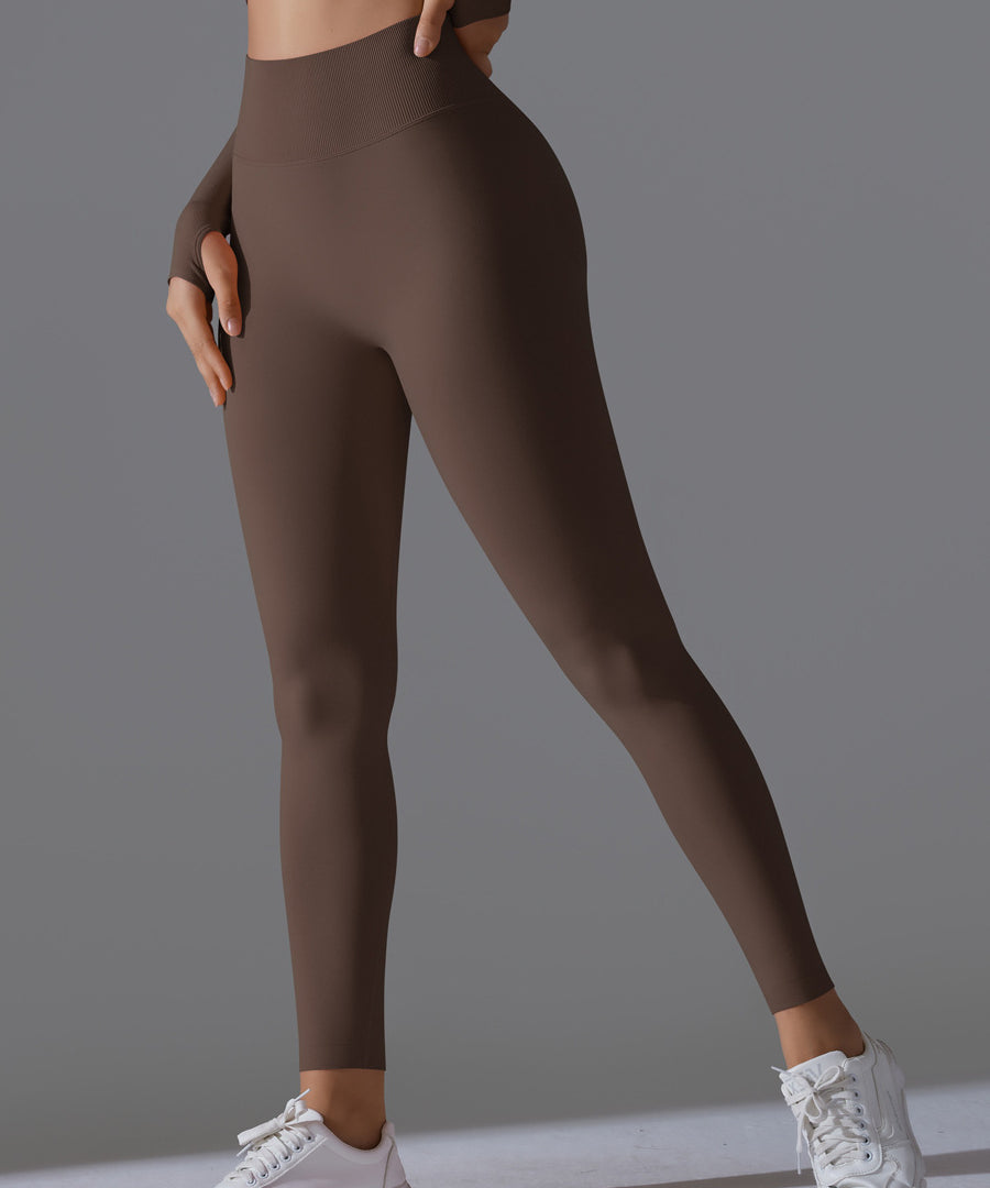 Leggings da Allenamento Senza Cuciture, a Colore Unito, Vita Alta e Colore Pesca