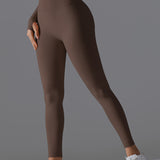 シームレスソリッドハイウエストピーチワークアウトレギンス