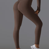 シームレスソリッドハイウエストピーチワークアウトレギンス