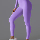 シームレスソリッドハイウエストピーチワークアウトレギンス