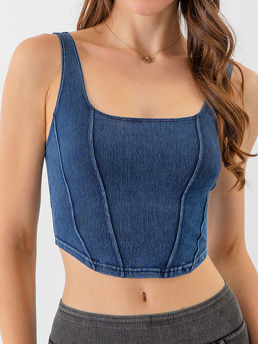 Denim-Inspired Yoga Sports Bra