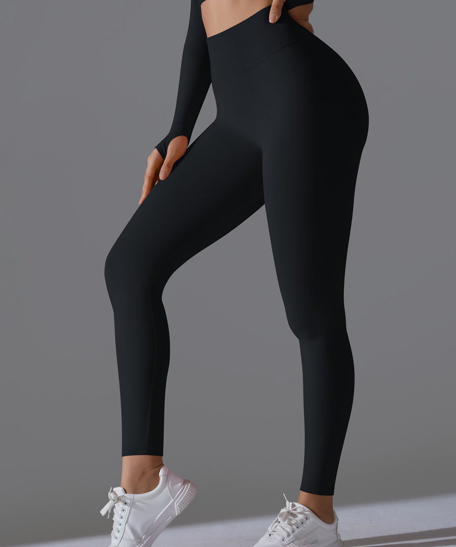 Leggings da Allenamento Senza Cuciture, a Colore Unito, Vita Alta e Colore Pesca