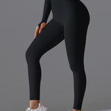 シームレスソリッドハイウエストピーチワークアウトレギンス