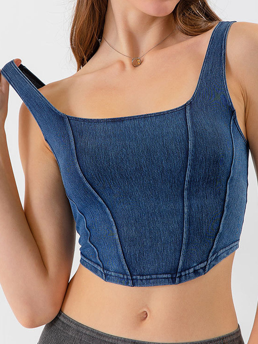 Denim-Inspired Yoga Sports Bra