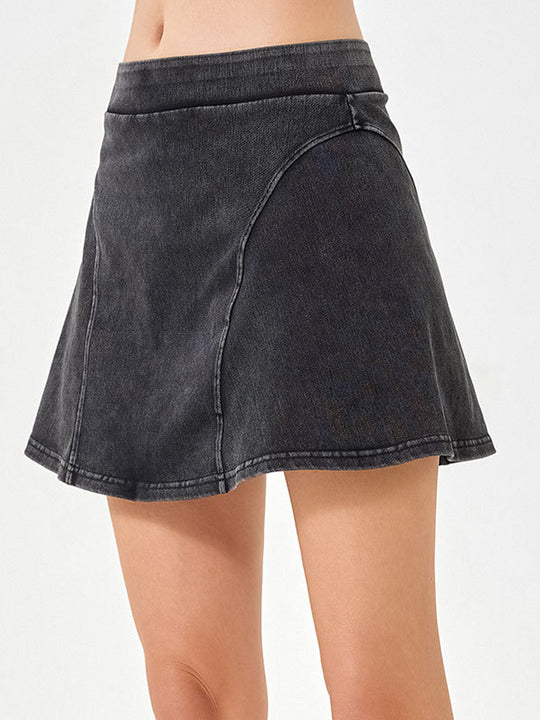 High-Stretch Layered Denim Yoga Skort