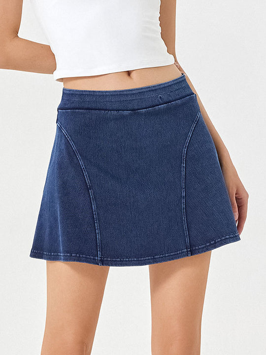 High-Stretch Layered Denim Yoga Skort