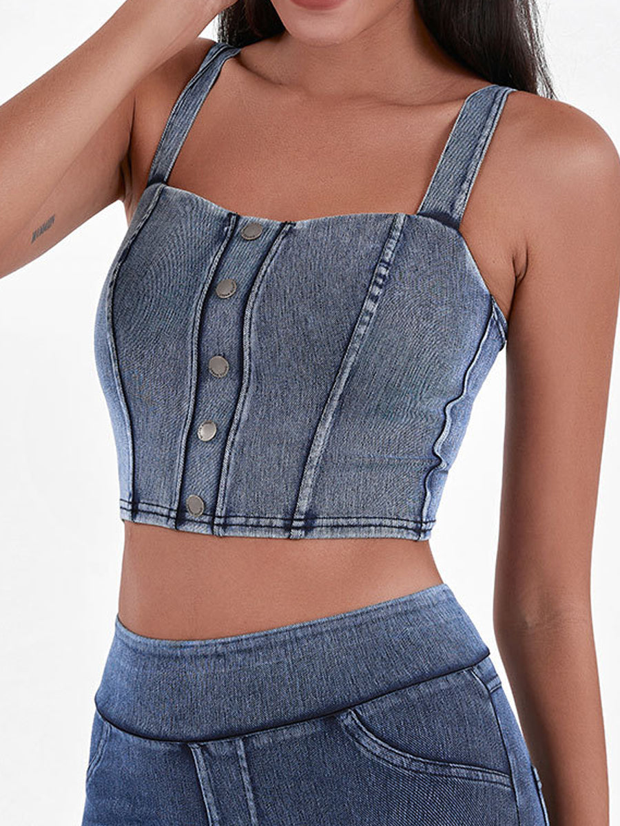 Denim-Look Yoga Tank Top