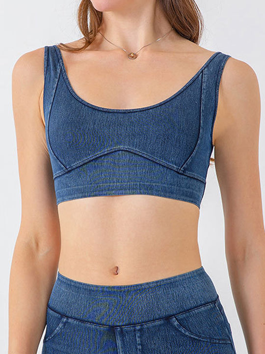 Denim-Style Yoga Sports Bra