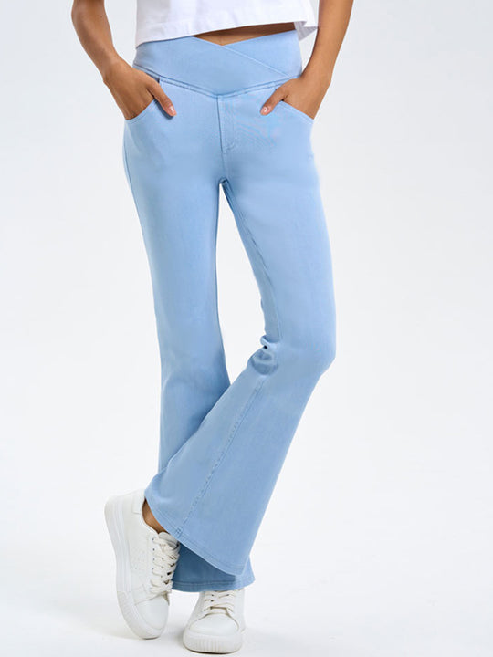 Cross-Waist Yoga Denim Leggings