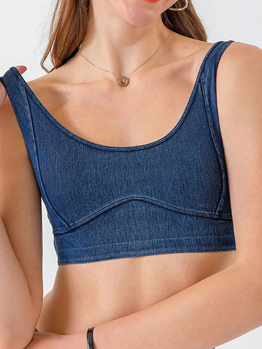 Denim-Style Yoga Sports Bra