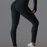 シームレスソリッドハイウエストピーチワークアウトレギンス