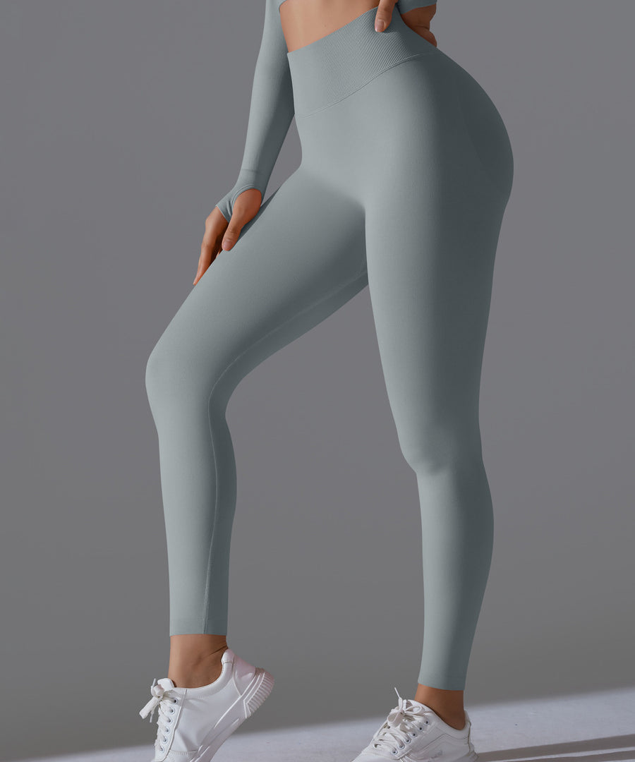 Leggings da Allenamento Senza Cuciture, a Colore Unito, Vita Alta e Colore Pesca