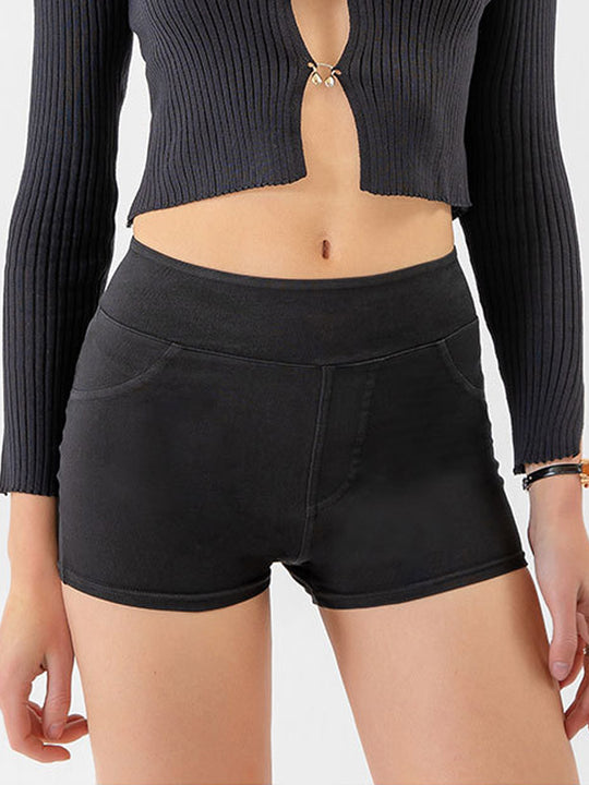 High-Waist Sculpting Yoga Denim Shorts