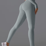 シームレスソリッドハイウエストピーチワークアウトレギンス