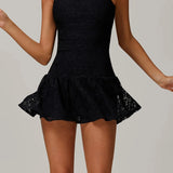 レースメッシュパネル通気性ドレス