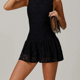 レースメッシュパネル通気性ドレス