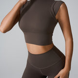 キャップスリーブ スカルプティング ヨガトップ