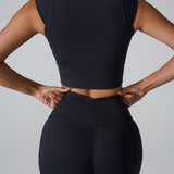 キャップスリーブ スカルプティング ヨガトップ