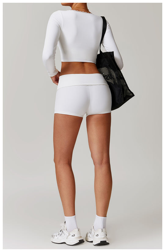 Lace-Trim High-Waist Slimming Workout Shorts