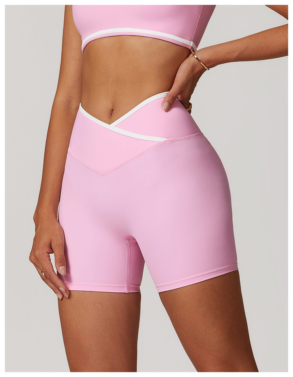 Crossback High-Waist Colorblock Shorts