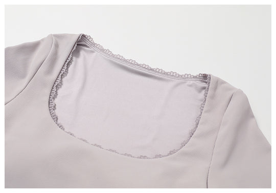 Lace-Trim Long Sleeve Yoga Top