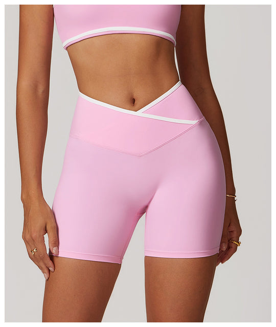 Crossback High-Waist Colorblock Shorts