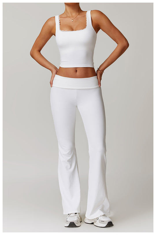 Lace-Trim High-Waist Flare Yoga Pants