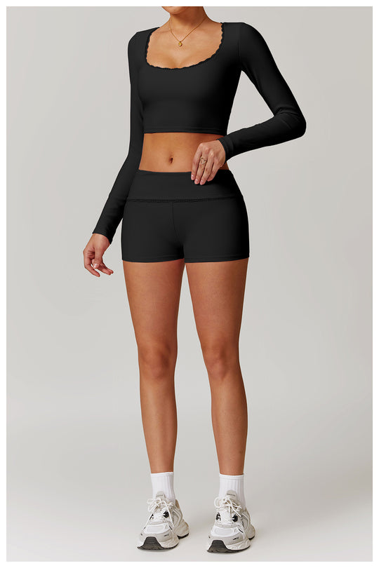 Lace-Trim Long Sleeve Yoga Top