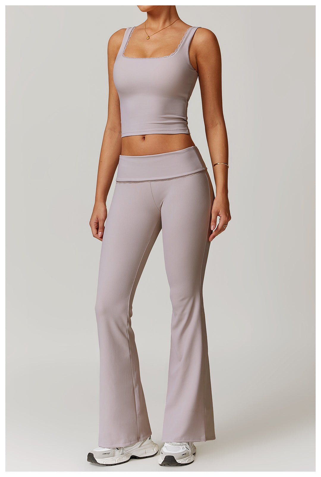 Lace-Trim High-Waist Flare Yoga Pants