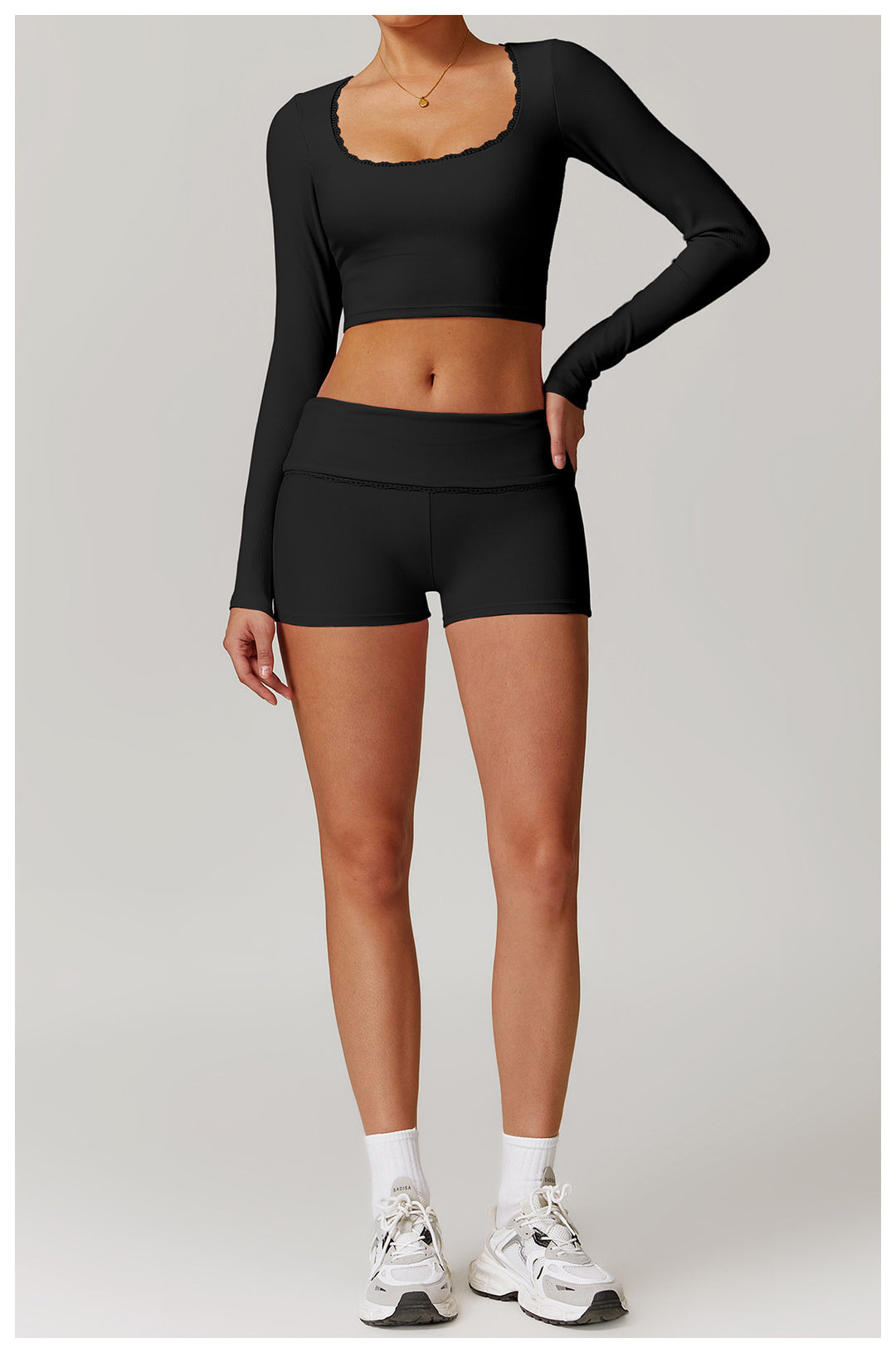 Lace-Trim High-Waist Slimming Workout Shorts