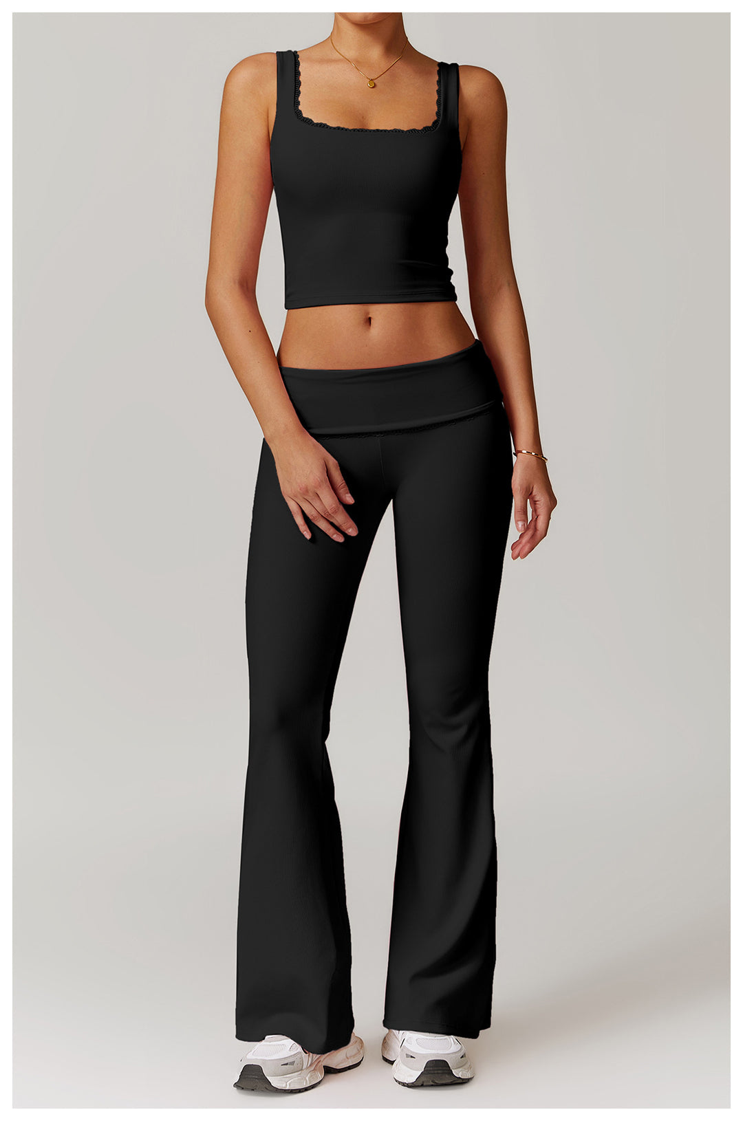 Lace-Trim High-Waist Flare Yoga Pants