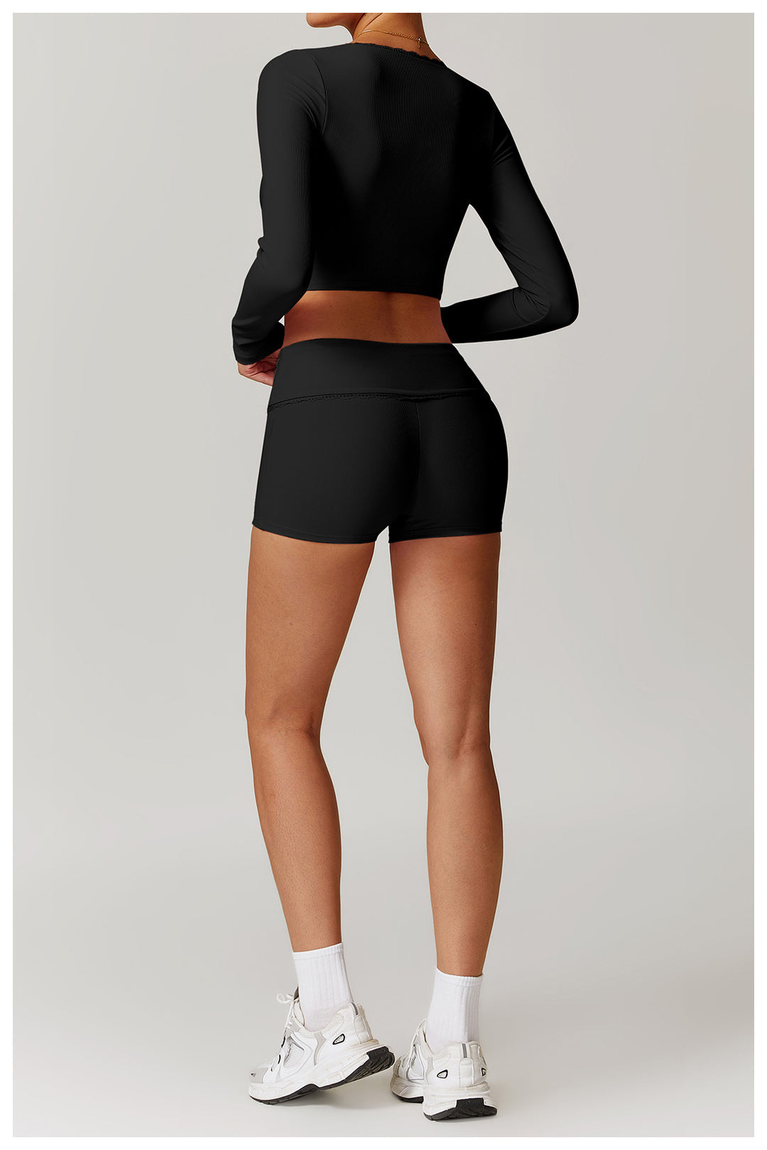 Lace-Trim High-Waist Slimming Workout Shorts