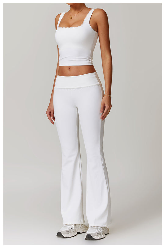 Lace-Trim High-Waist Flare Yoga Pants