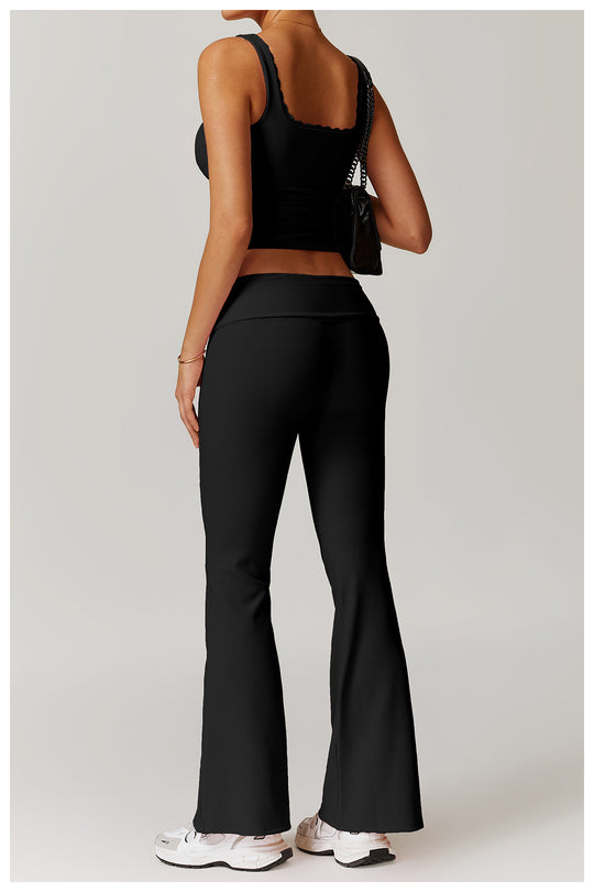 Lace-Trim High-Waist Flare Yoga Pants