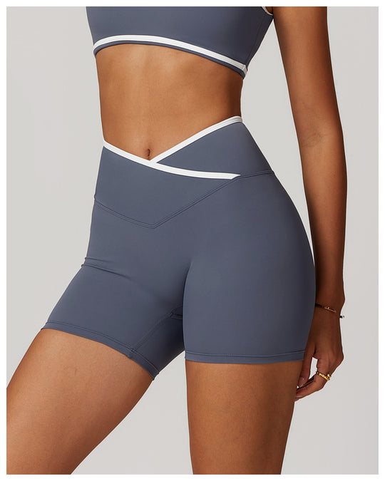 Crossback High-Waist Colorblock Shorts