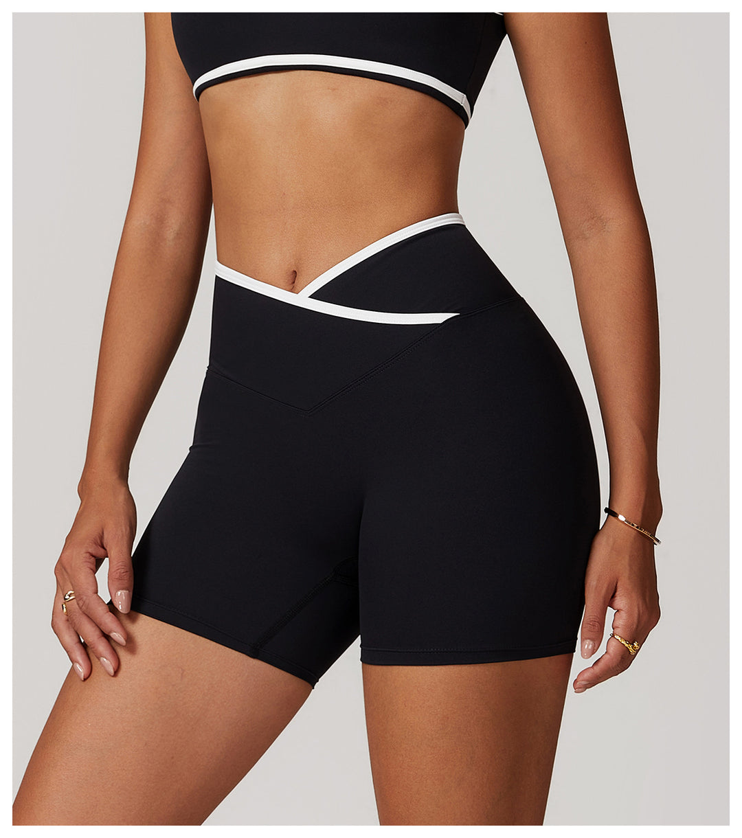 Crossback High-Waist Colorblock Shorts