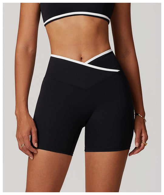 Crossback High-Waist Colorblock Shorts