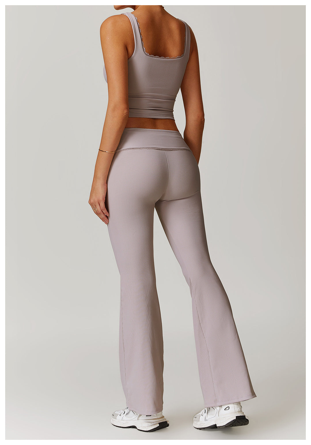 Lace-Trim High-Waist Flare Yoga Pants