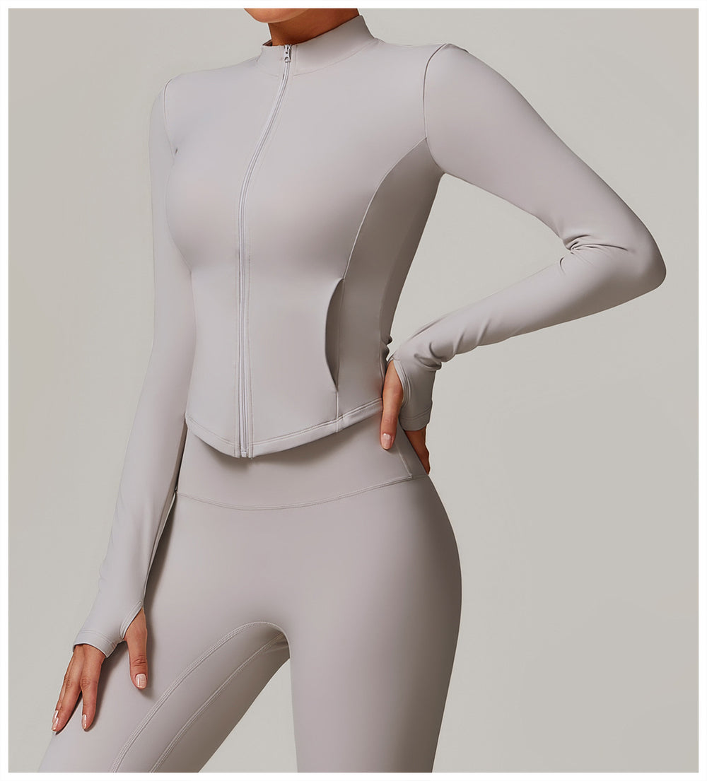 Fleece-Lined Stand Collar Yoga Jacket