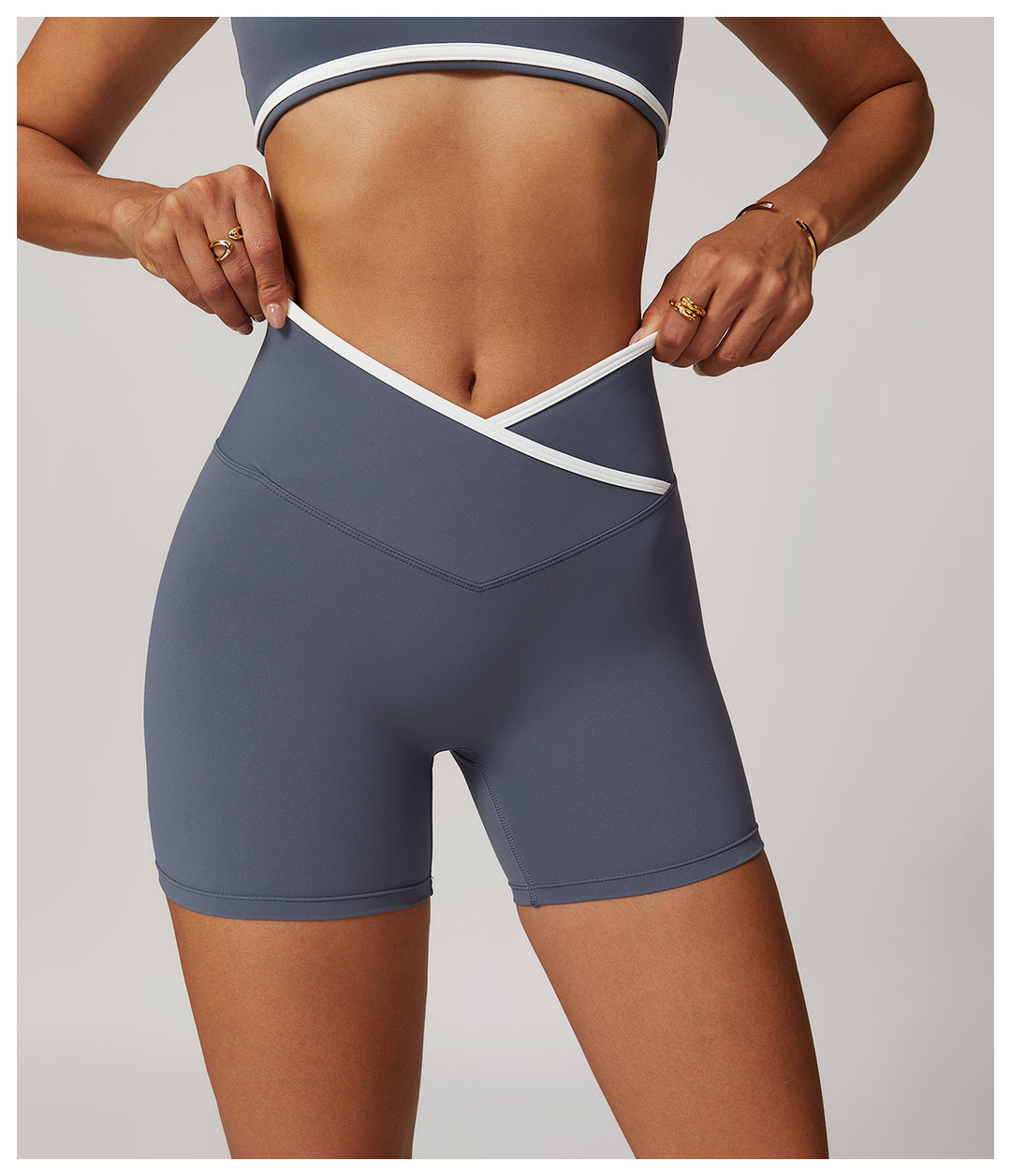 Crossback High-Waist Colorblock Shorts