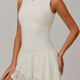 レースメッシュパネル通気性ドレス